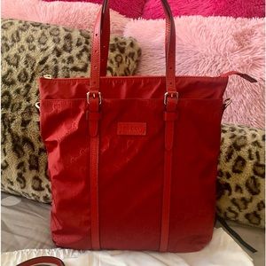 Gucci Guccissima Detachable Strap Nylon Tote In Red
-NWOT